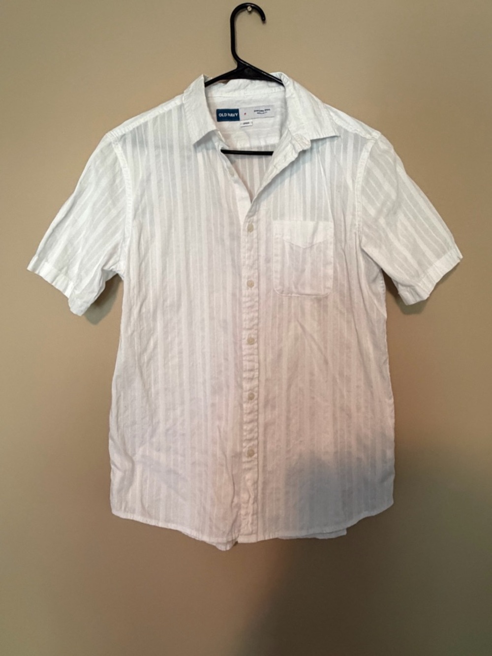 Old Navy White Short-Sleeve Linen-Blend Button-Down Shirt